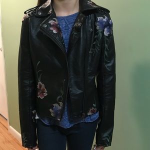 Embroidered and studded faux leather moto jacket